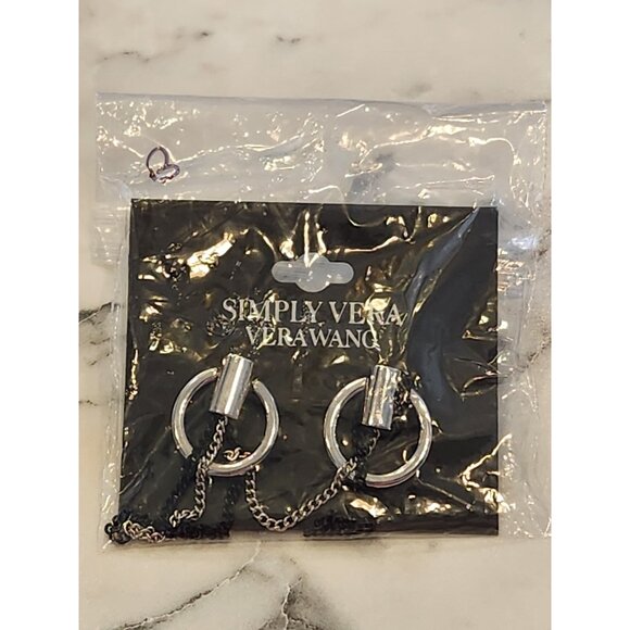 Simply Vera Vera Wang Silver-Tone & Black Chain Drop Circle Stud Earrings - Picture 2 of 5